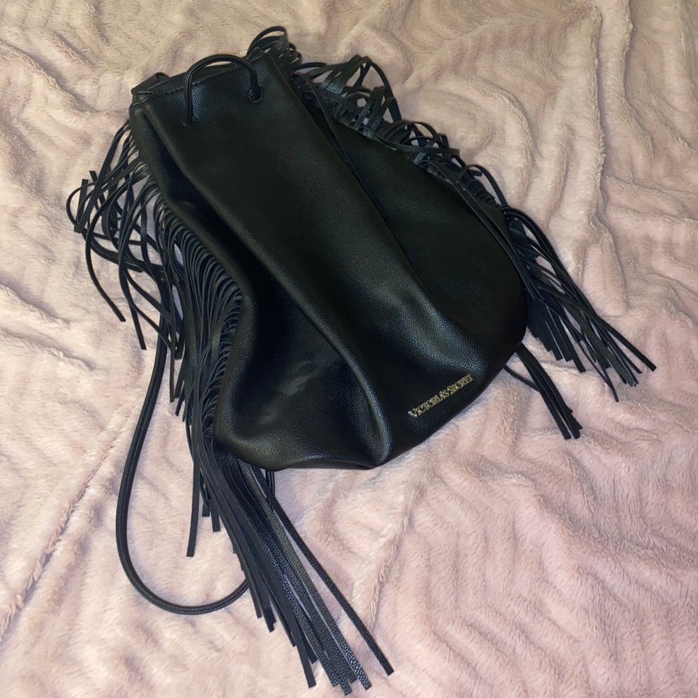Victoria’s Secret black leather fringe bag